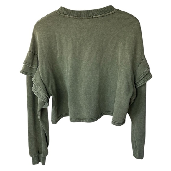 NWT 7 For All Mankind | Women’s olive green pullover ruffle sleeve sweatshirt, M - Picture 4 of 16